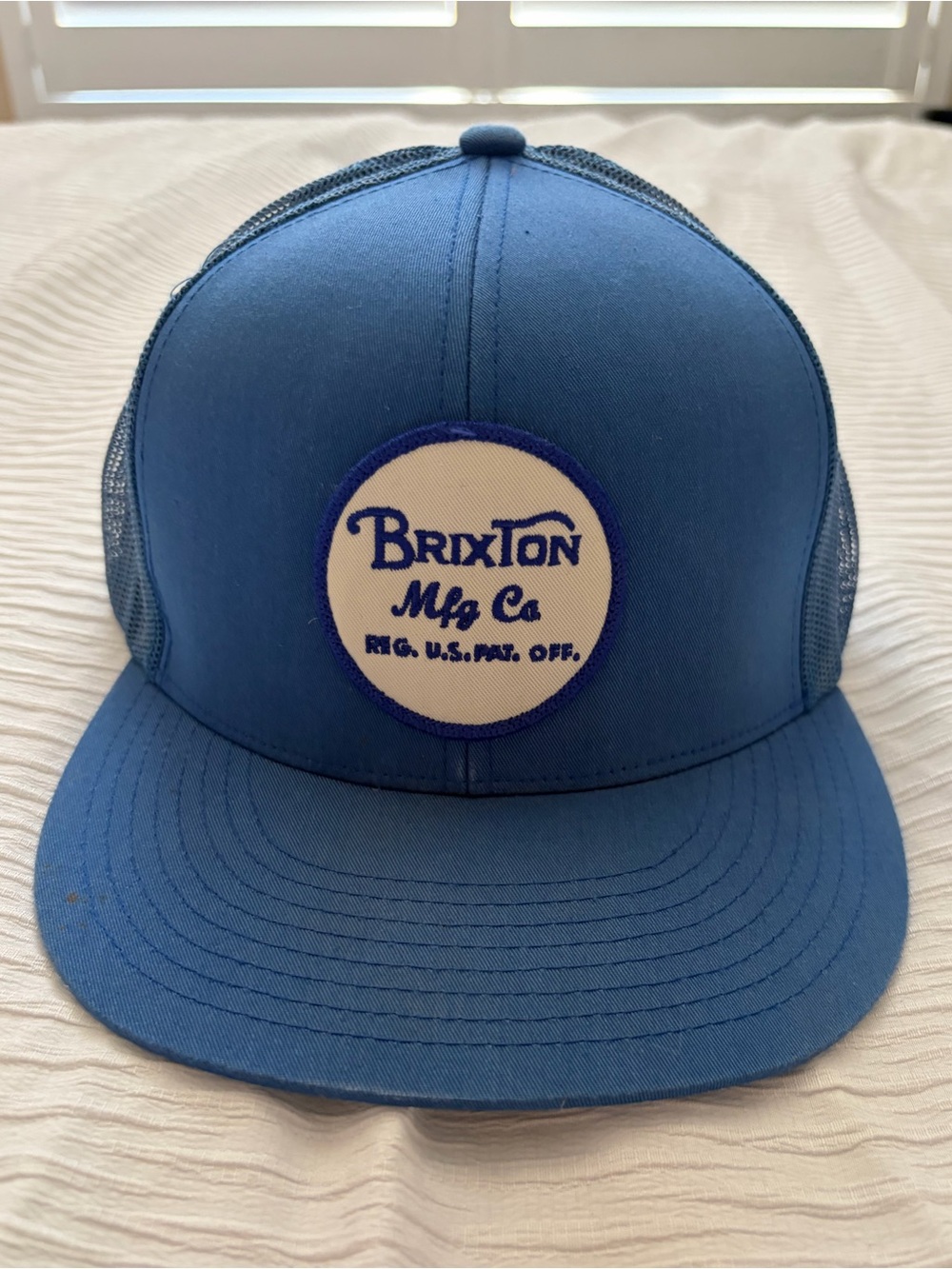Brixton Blue Mesh Trucker Snapback Hat with White Patch